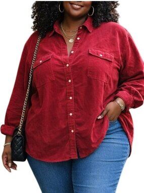 Newport Plus Size 3X Top Vintage News Corduroy Button-Up Long Sleeves Pockets